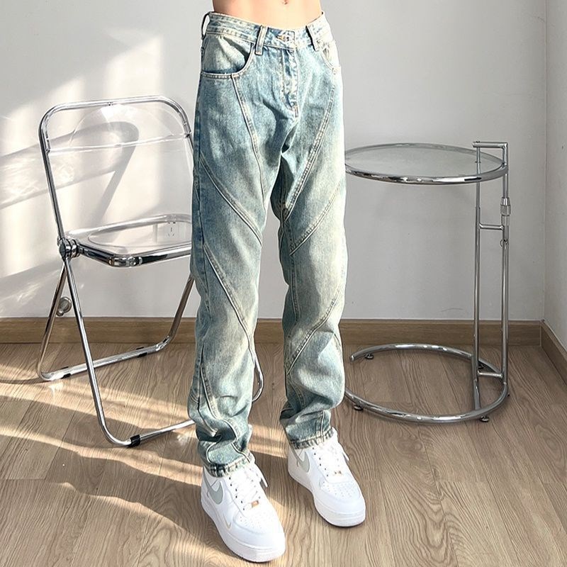 速发美式牛街水洗做旧高仔裤男设计感小众休闲宽松直裤筒长裤