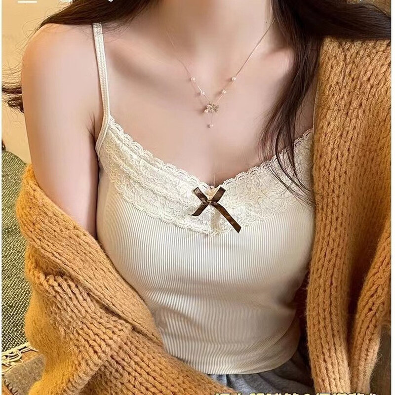 高货蕾丝花边吊带打底上衣小背心女春夏带胸垫甜辣妹抹胸紧身内搭
