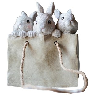 速发 树脂小白兔子意饰收装摆件花盆花器花篮口袋多肉创纳礼物品