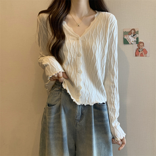 速发木耳边针织开衫毛设春装新款大码气质高级衣计上感衣