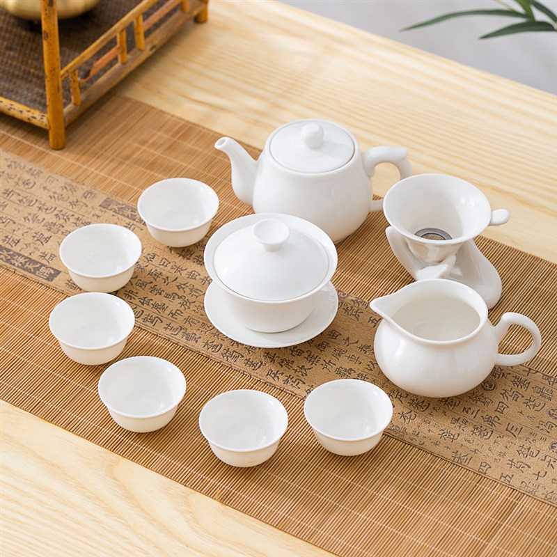 速发羊脂玉瓷功夫茶具套装整套潮汕工夫茶用简约家具茶道茶杯盖碗