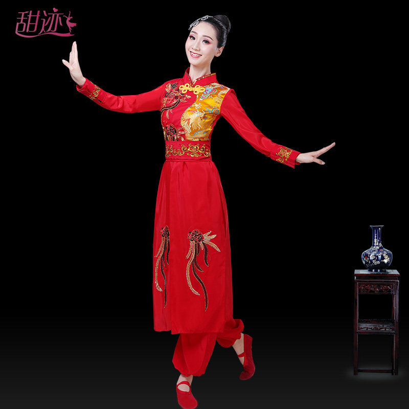 速发腰鼓打鼓服演出服男中国风喜庆水鼓民族舞蹈服胶州秧歌鼓舞服