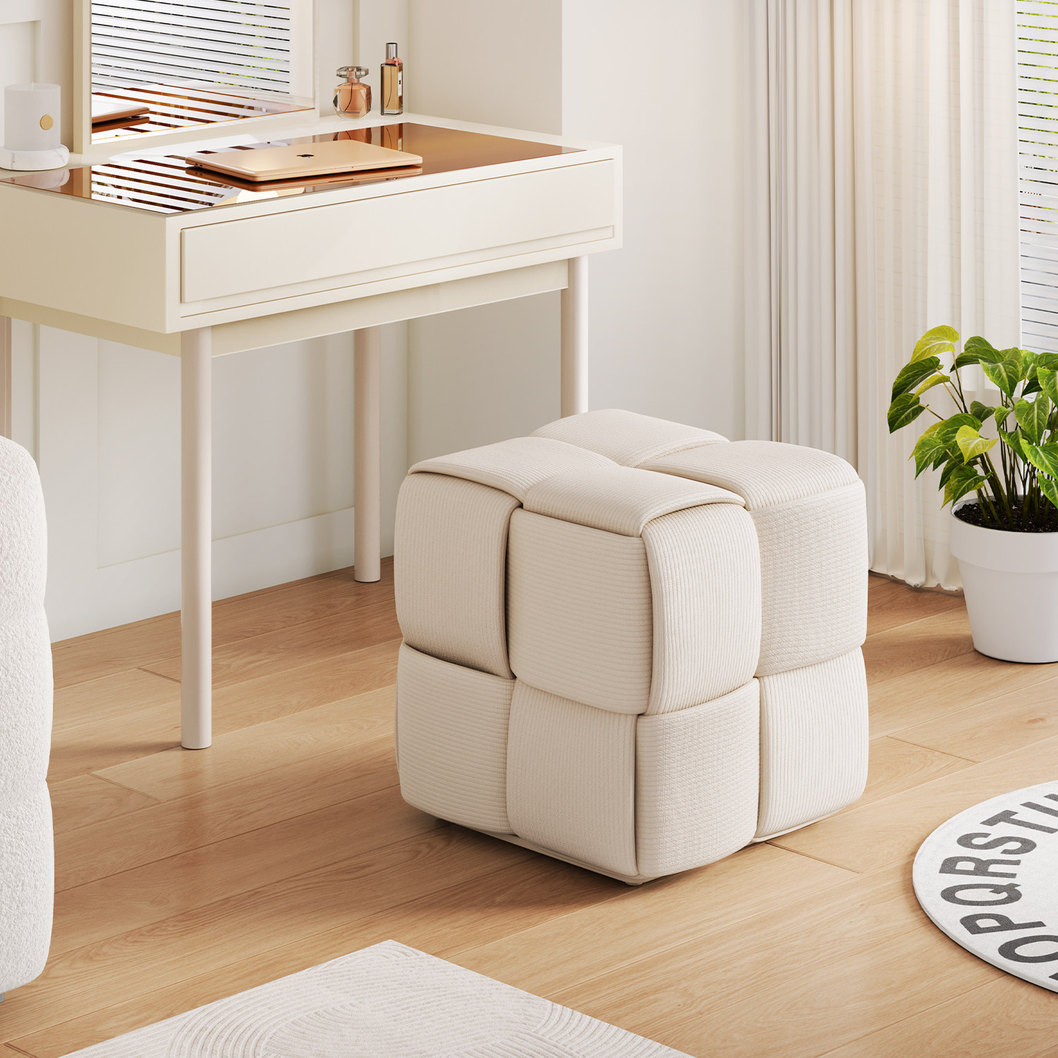 速发奶油风化妆甲高级感椅子梳妆台凳子生卧室凳用简约小户型美家