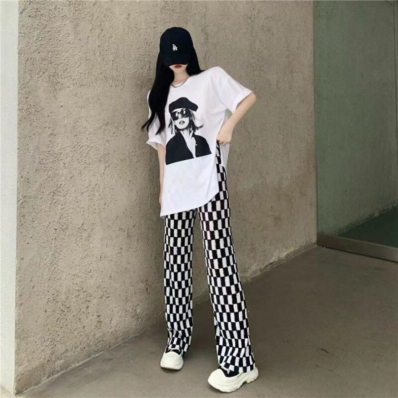 高货2024夏季新款套装女oversize开叉短袖T恤女高腰百褶阔腿裤两