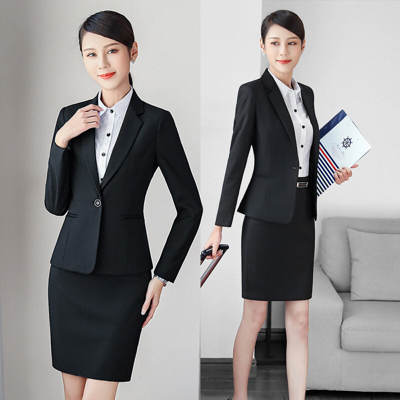 高货新款春秋职业女士装修身时尚哔叽毛料一粒扣口袋女装西服厂家
