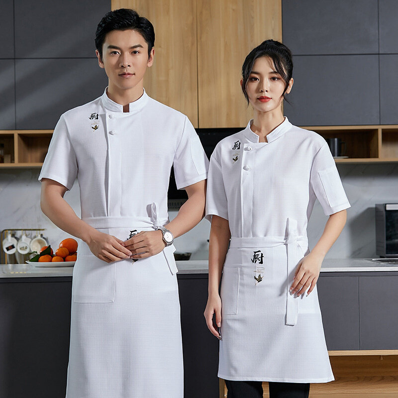 高货幼儿园后厨房厨师工作服男食堂人员衣服女白色厨师服短袖夏季