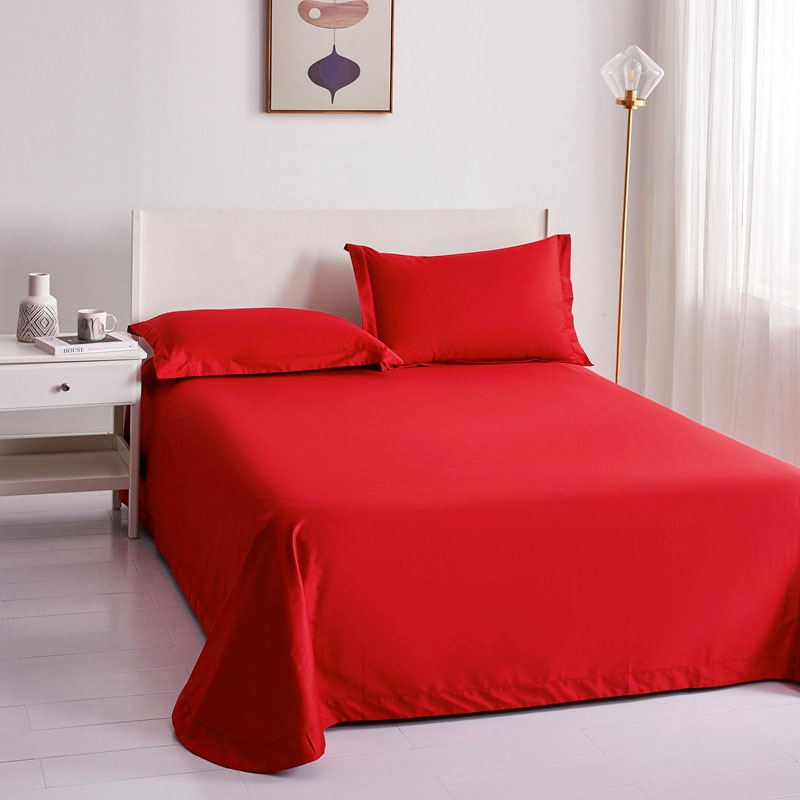 速发素色大红色圆角贴边全棉简玫约红纯色单双人双人单件