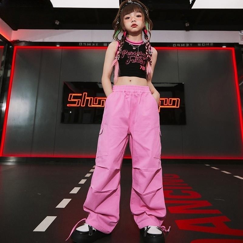 速发孩街舞潮服少儿爵士舞演出套粉色服装hipho哈表演服嘻p走秀服