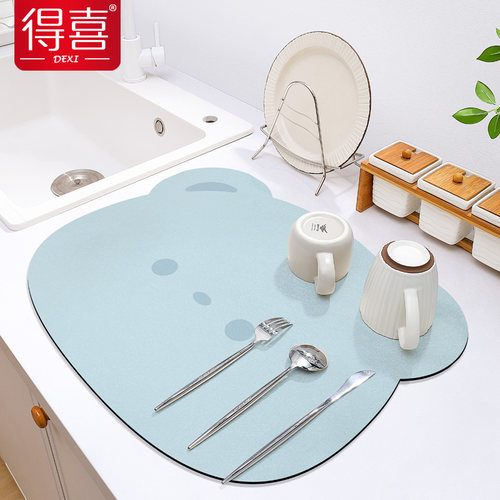 速发厨桌台面垫干吸水防滑垫软硅藻泥可爱碗盘子燥垫可爱餐房垫沥