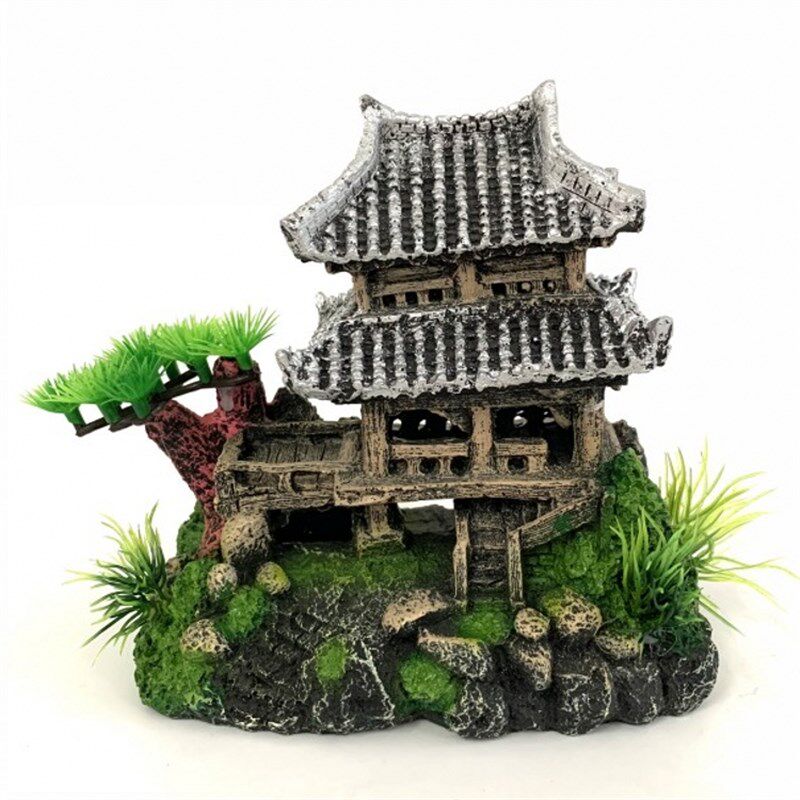 速发鱼缸造景装饰件房小子古凉亭树脂摆品水族箱水草别墅屋