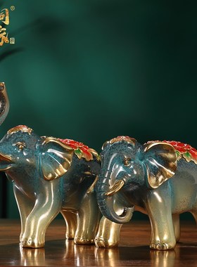 速发大铜酒铜玄关玫瑰大象一对工艺品黄柜装品饰客厅家居结婚摆件