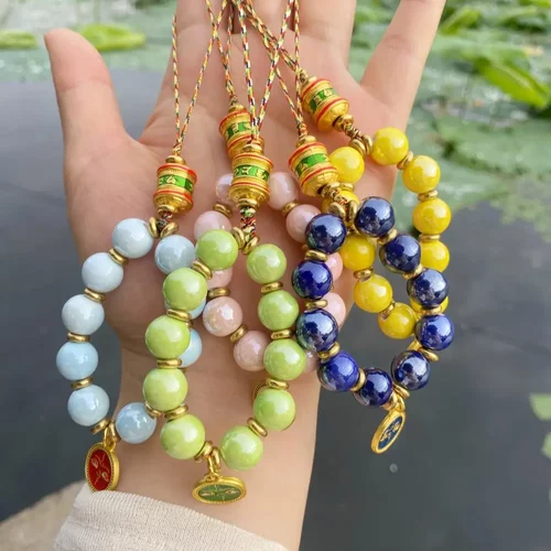 杭州灵隐族风合金瓷琉璃手机链