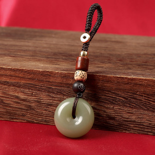 【寺庙同款】玛瑙玉髓平安扣玉石吊坠汽车钥匙扣挂件高档精致创意