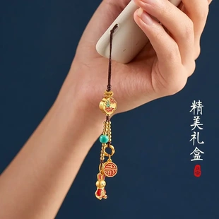 【纯手工制作】沙金铜双联结一路平安小兔子链钥匙挂件福禄吉祥u