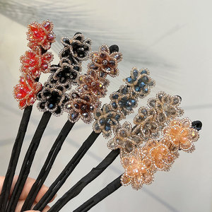 简约韩国懒人百变蓬松铁合金水晶发饰盘发棒丸子头网红盘发器