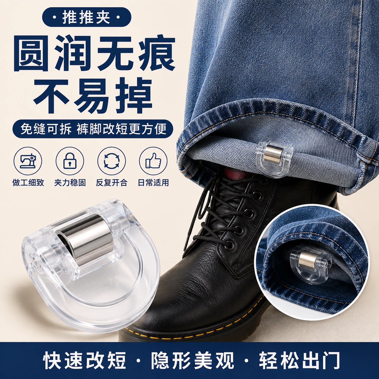 透明无痕免缝裤脚固定夹