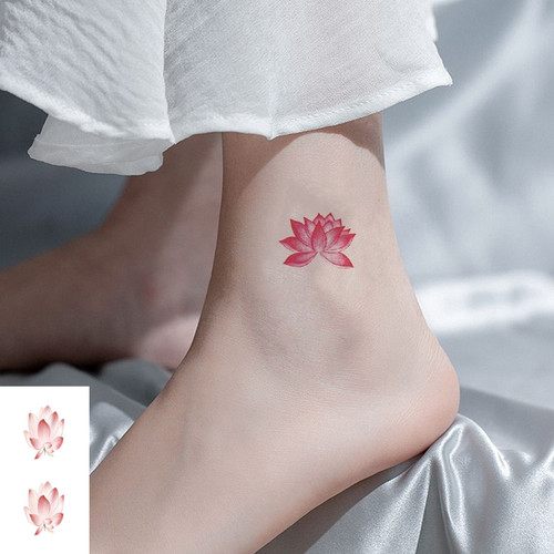 锁骨纹身贴女防水持久高级感脚踝手腕粉色莲花贴纸脚腕手臂小图案