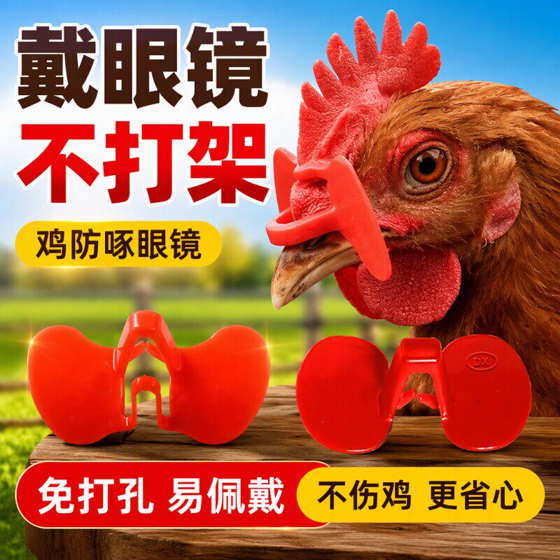鸡防啄眼镜防公鸡打架专用免打穿孔眼罩无栓卡式给鸡戴的家禽眼镜