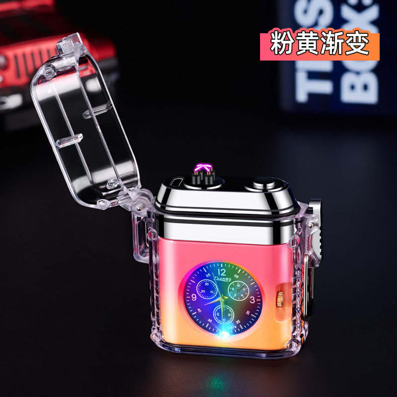真手表双电弧静音防水表盘打火机点烟器充电式耐用七彩闪灯打火机