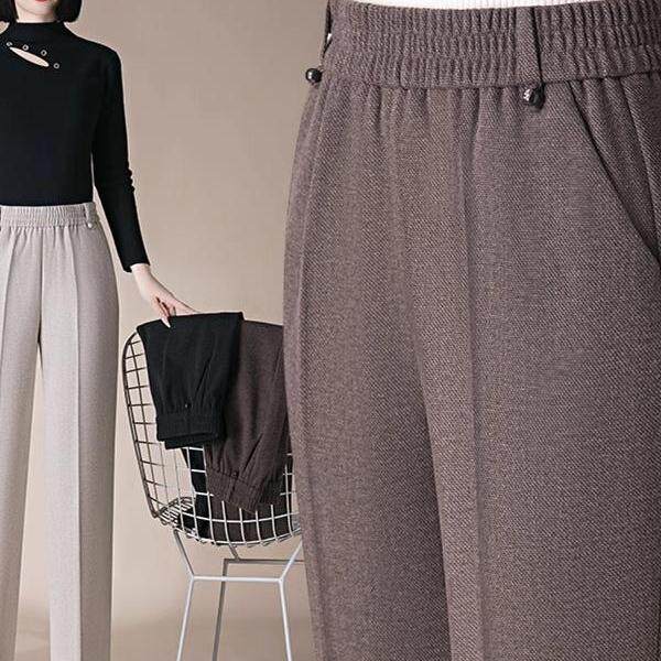 松紧高腰直筒毛呢裤子女春秋2025年新款高级感宽松气质显瘦休闲裤