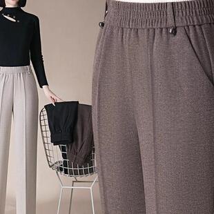 松紧高腰直筒毛呢裤子女春秋2025年新款高级感宽松气质显瘦休闲裤