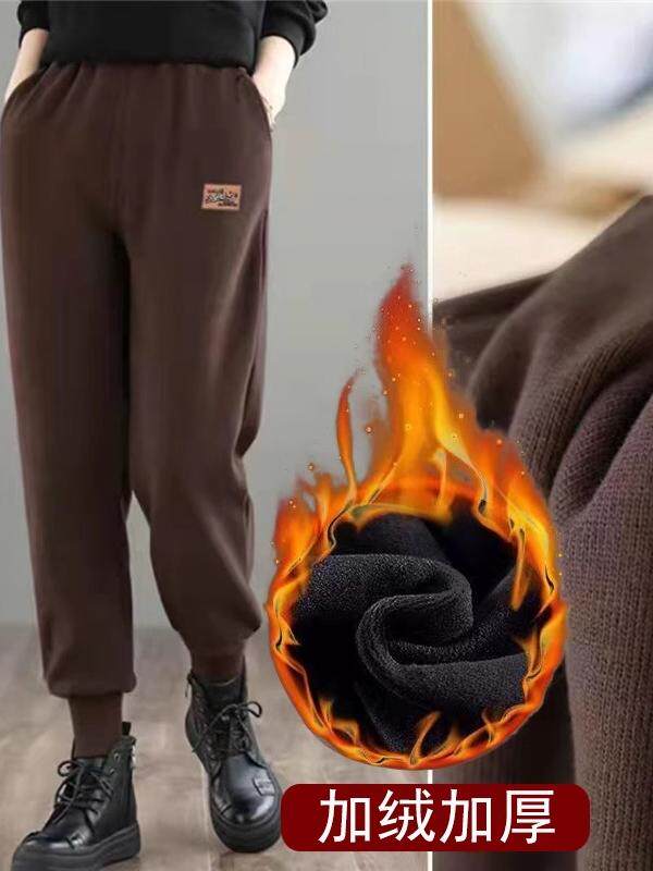 加绒加厚运动裤女春秋2025新款大码宽松束脚卫裤休闲显瘦保暖裤子