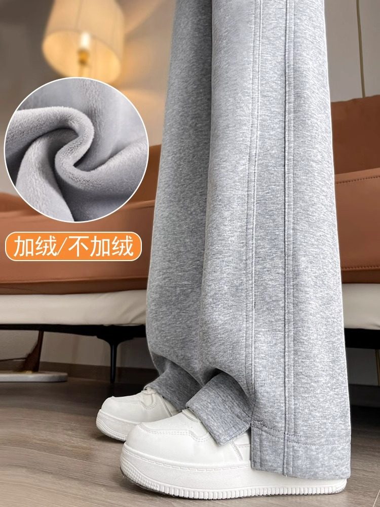 灰色阔腿卫裤女春秋2025年新款宽松直筒休闲小个子加绒窄版运动裤