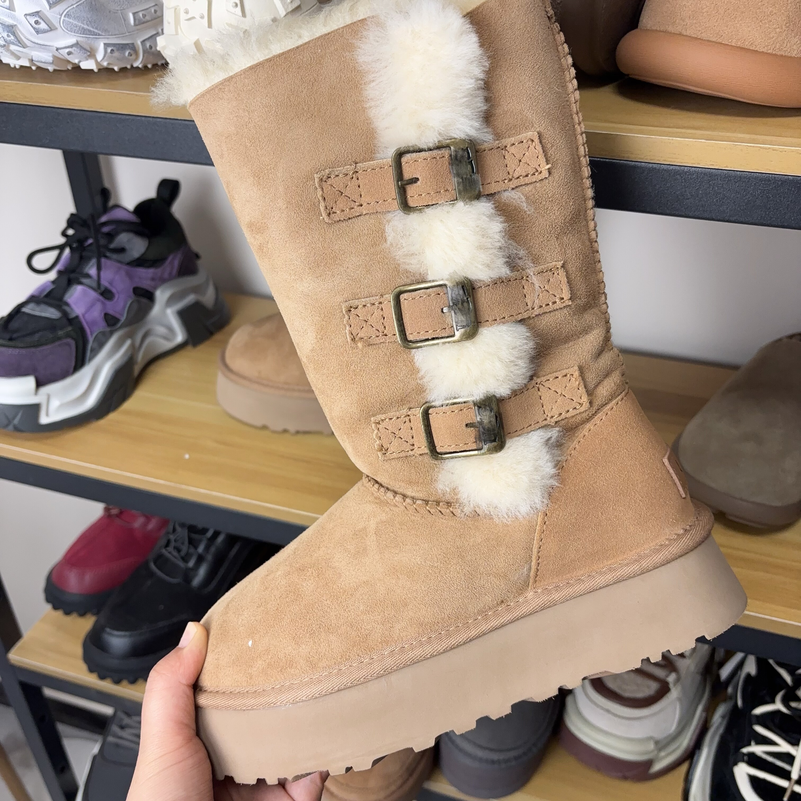 2025年新款长筒雪地鞋厚底增高羊皮毛一体雪地靴