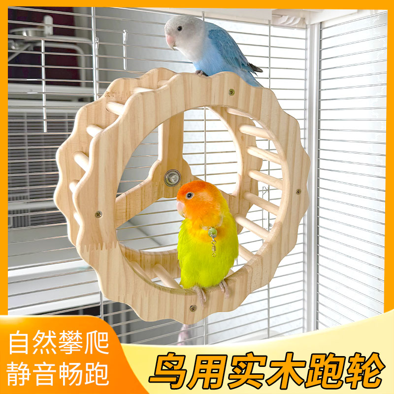 鹦鹉跑轮摩天轮小鸟跑轮旋转玩具鸟用跑步机实木秋千花轮玩具