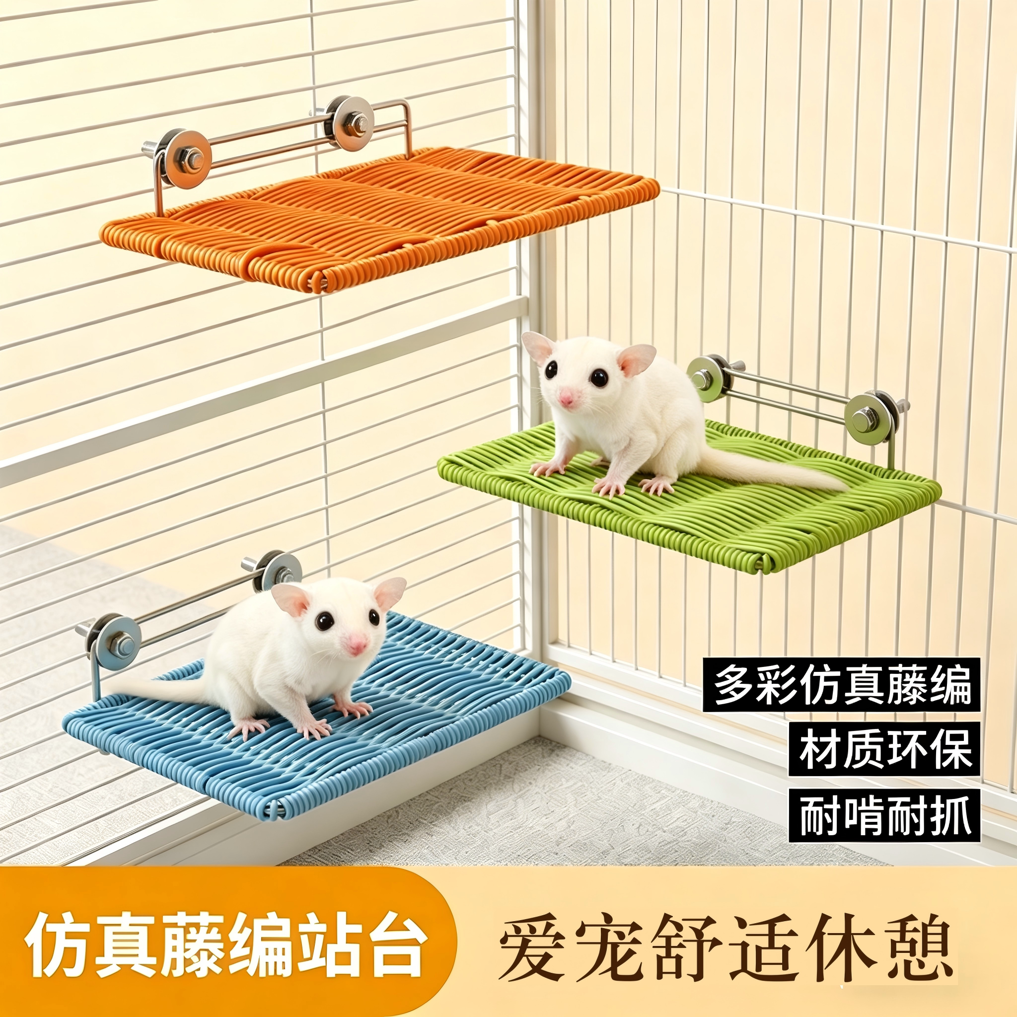 蜜袋鼯仿藤编织站台笼子悬挂平台小宠磨爪休息跳台多层玩乐踏板