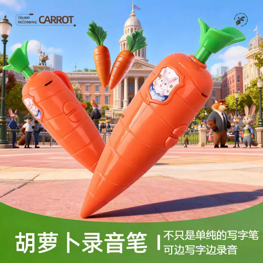 胡萝卜录音笔朱迪兔子警官周边玩具可录音写字笔按压圆珠笔动物城