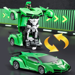 一键变形遥控汽车金刚机器人警车兰博基尼跑车可充电电动儿童玩具