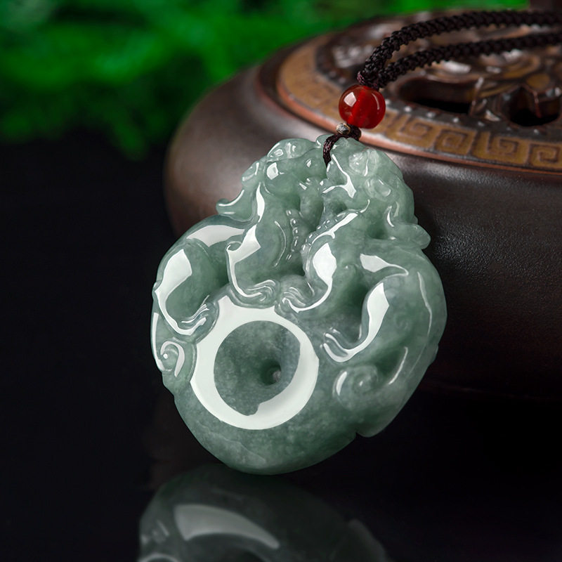 天然A货翡翠双貔貅平安扣吊坠财源滚滚冰种玉石挂件男女项链玉坠