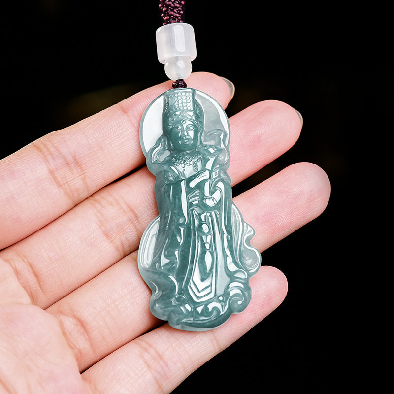 正品天然A货翡翠蓝水妈祖玉石吊坠冰种男女款项链挂件保平安玉佩