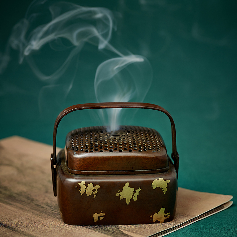 紫铜取暖手提仿古风洒金焚香炉