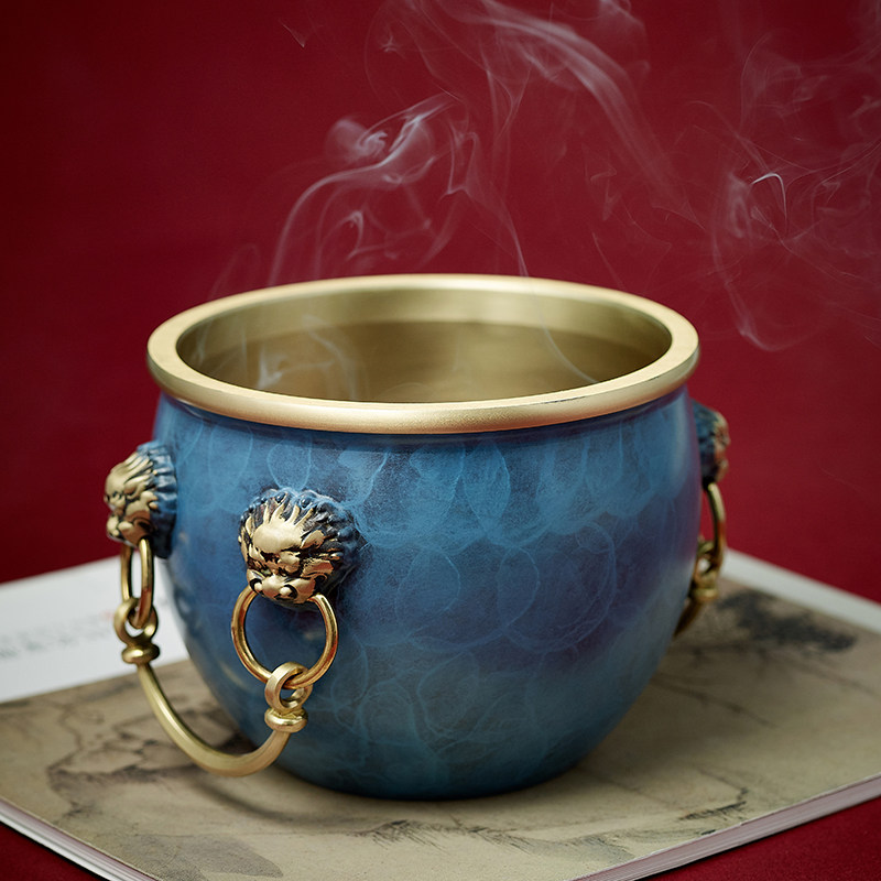 纯铜家用室内大号双狮故宫缸盘香炉沉香檀香熏香炉仿古香薰炉摆件