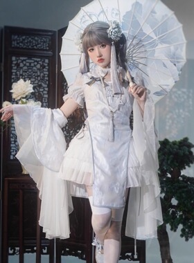 【现货】2024旗袍新色青莲初荷套装蓝灰新中式中华娘