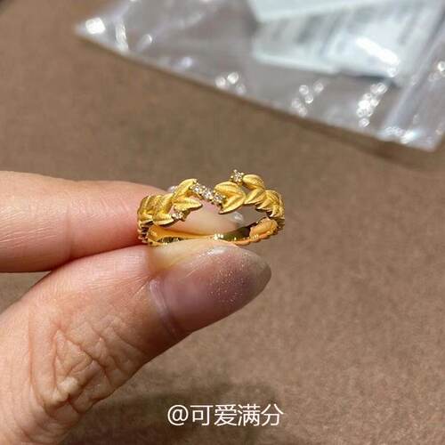 黄金色镶钻桂花戒指新中式轻奢小巧精致高级感食指戒