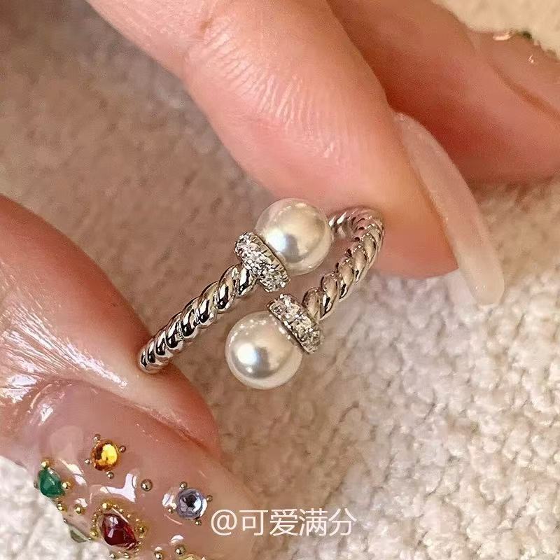 新品ins风珍珠戒指女不掉色小众高级感轻奢简约百搭开口指环图片