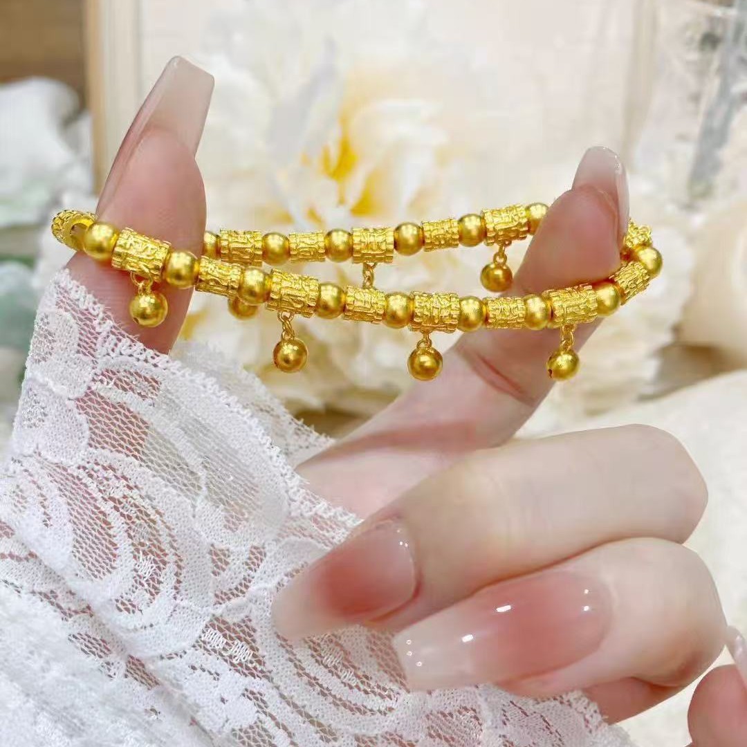金店同款沙金古法跑环平安铃手链如意铃铛锁转运珠手串国风女