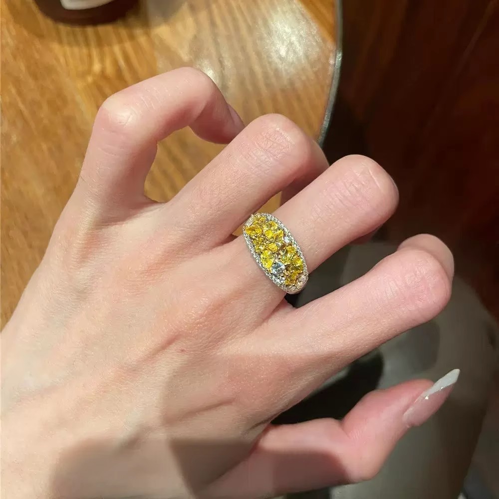 橘子气泡vintage中古戒指招财黄锆满钻精致轻奢高级感显白食指戒