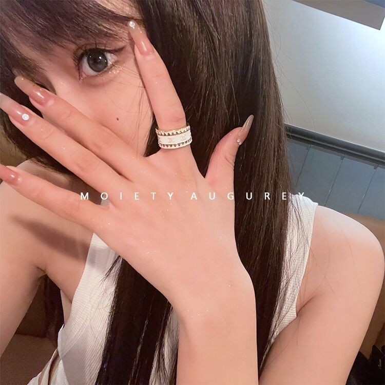 白月光滴胶戒指女陶瓷logo戒指精致气质经典中国风指环厂家直销