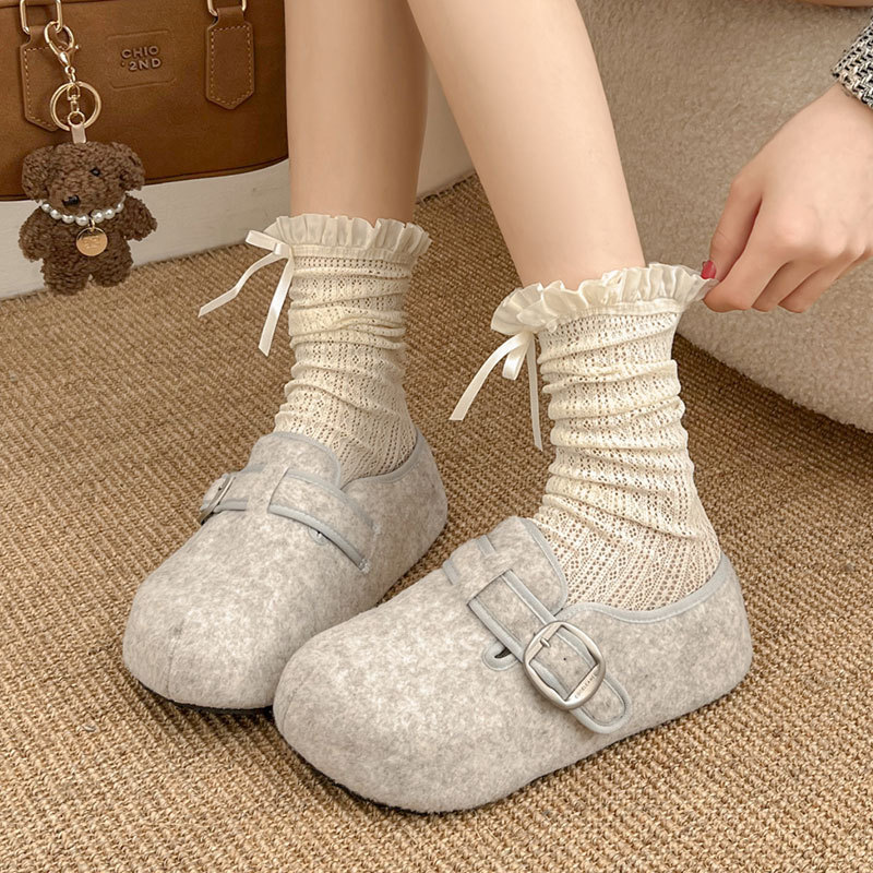 网红增高毛呢勃肯鞋女外穿年春款复古厚底包头拖鞋