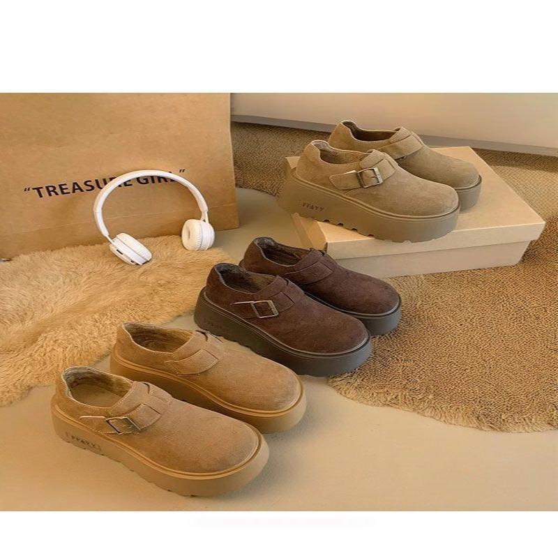 厚底勃肯鞋女外穿新款秋冬加绒棉鞋棕色小个子增高松糕乐福鞋