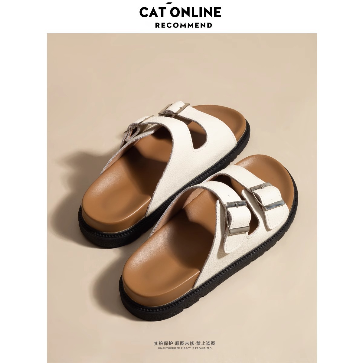 真皮勃肯拖鞋女夏季外穿新款平底超火法式沙滩凉鞋外出凉拖鞋