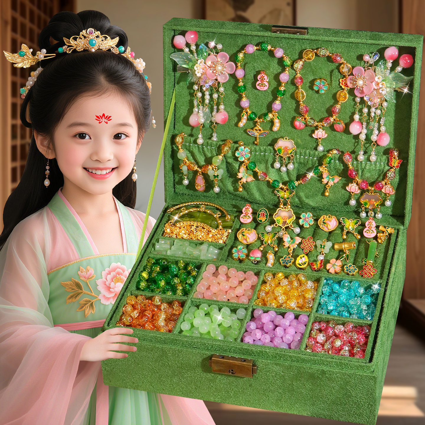 兒童玩具女孩子國風串珠首飾禮盒