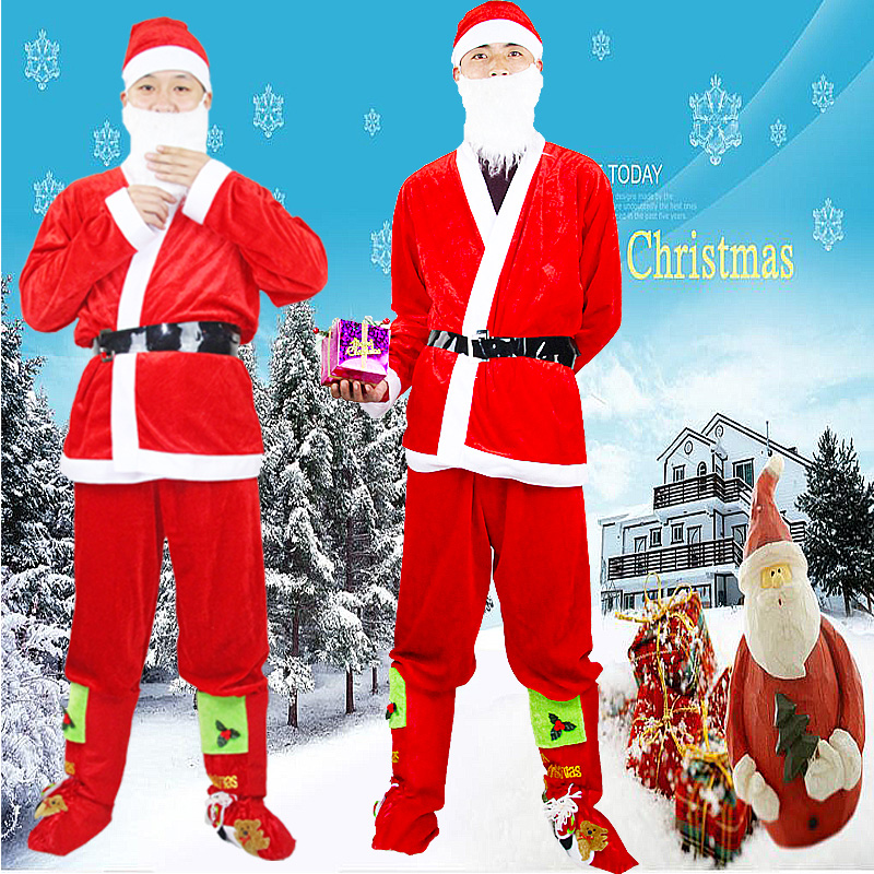 圣诞老人服装男女款成人儿童金丝绒无纺布老公公cos装扮演出服