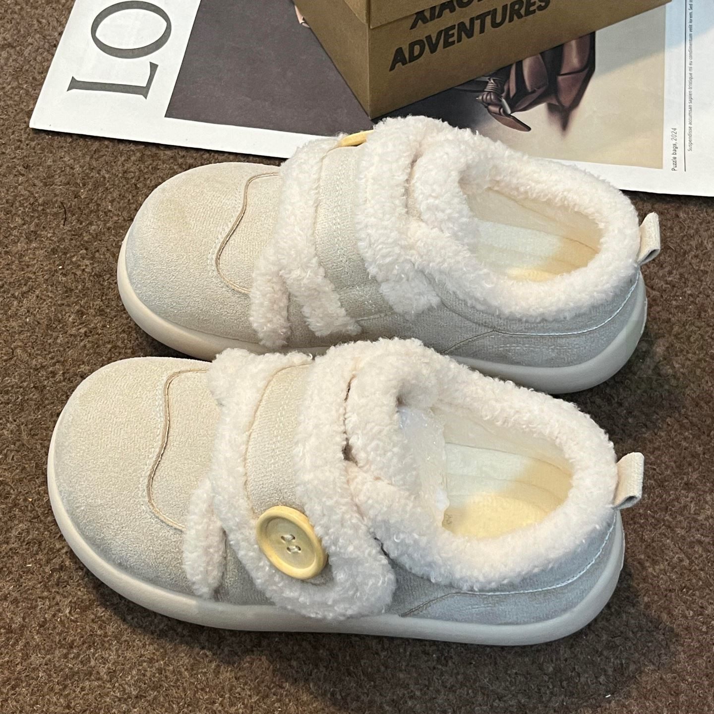 奶白加绒魔术贴板鞋女丑萌冬季新款棉鞋chic小众雪地靴运动小白鞋,女鞋,时尚雪地靴,淘宝优惠券,粉丝福利购,淘宝优惠卷