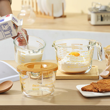 康宁玻璃量杯带刻度耐高温食品级烘焙用微波炉加热牛奶杯两件套装