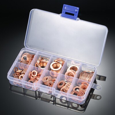 200PCS M5-M14 Copper Washers Gasket Set Flat Ring Seal Assor